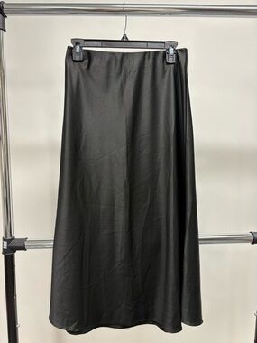 Black Satin A-Line Midi Skirt
